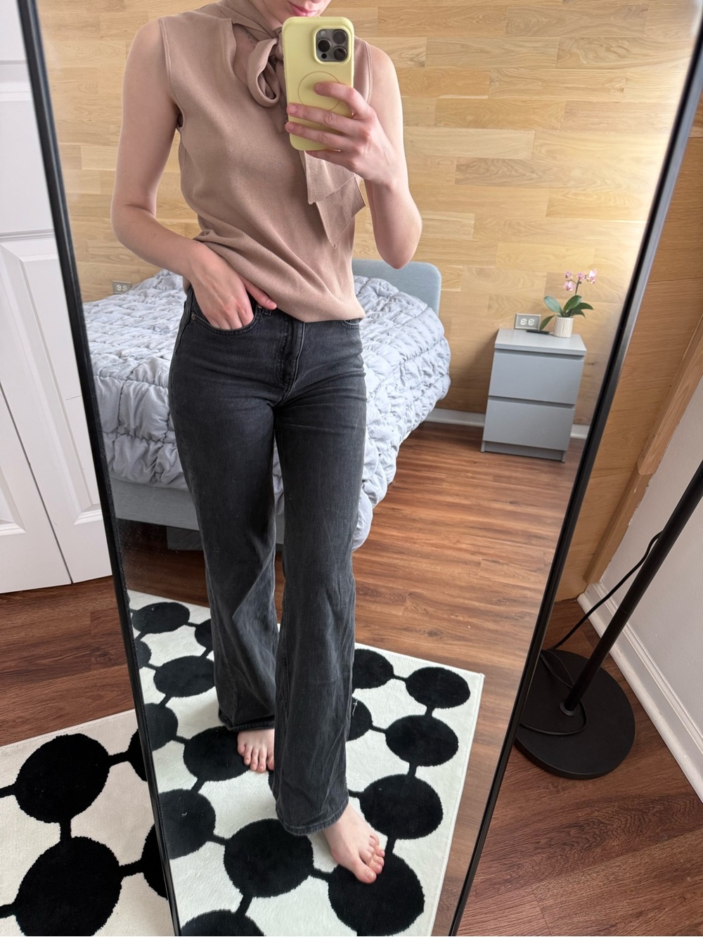 H&M Washed Black High-Rise Wide-Leg Jeans